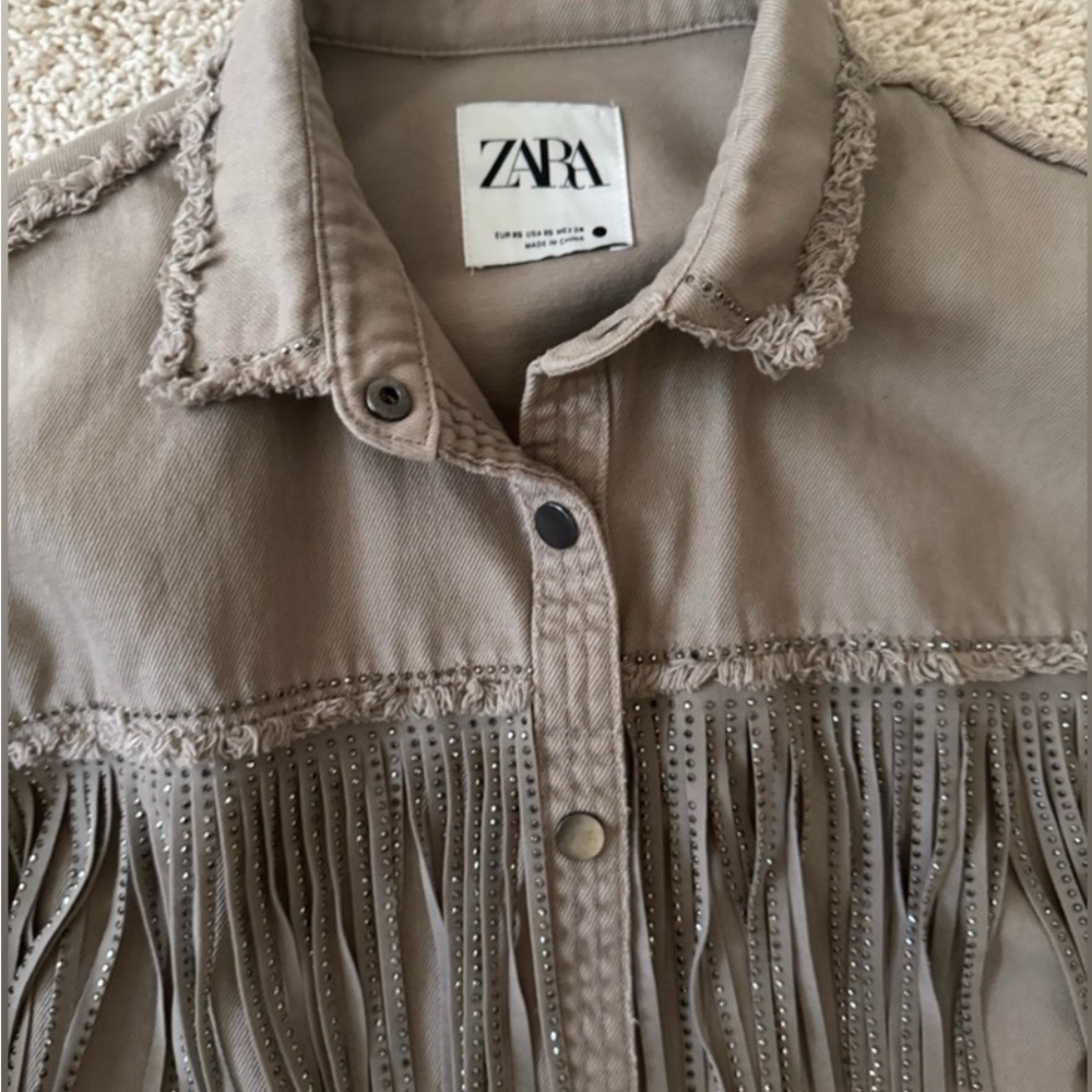 Zara Beige Fringe Jacket